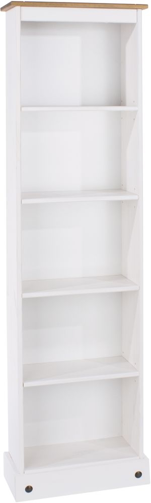 Product photograph of Corona White Mexican Pine Tall Narrow Bookcase from Choice Furniture Superstore.